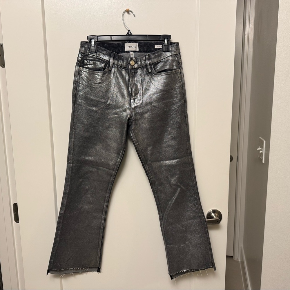 Frame Metallic Denim Jeans Le Crop Mini Boot - Silver - Size 27 - NWOT